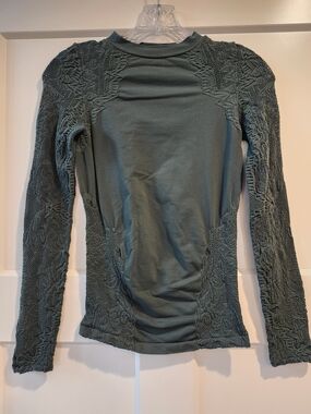 Free People Olive Green Textured Long Sleeve Top